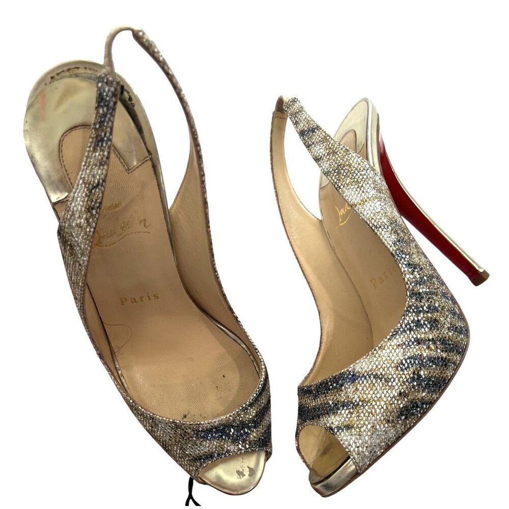 Christian Louboutin Gold Metallic Crystal Slingback Pumps